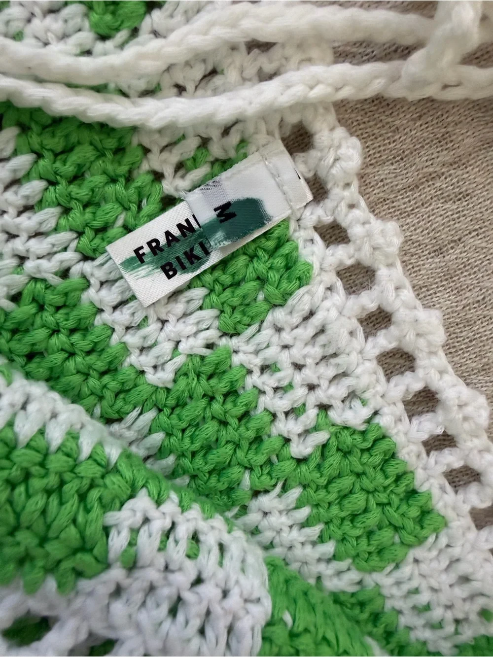 Frankie's Bikinis Green and White Crochet Check Bikini Set
